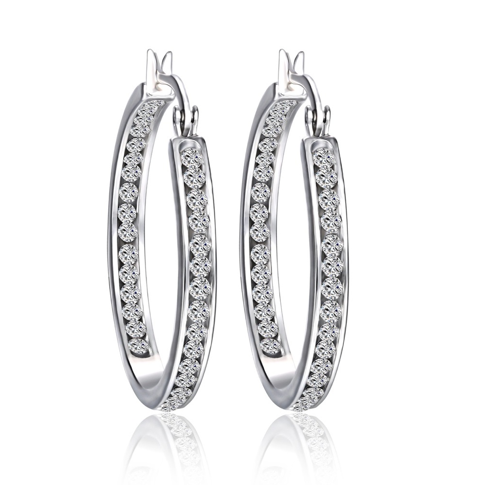 Swarovski Crystal Inside Outside Hoop Earrings Rhodium